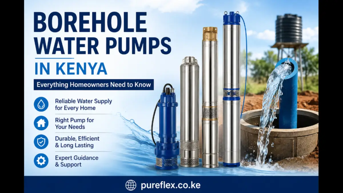 Borehole water pumps in Kenya for reliable home water supply, showing submersible pumps and a borehole system.