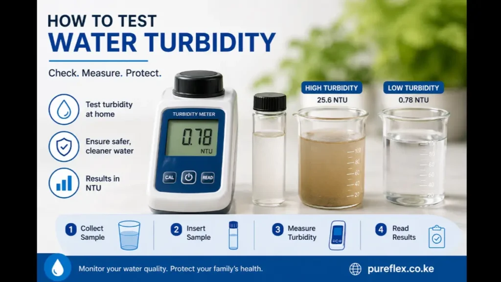 How to test water turbidity using a digital turbidity meter and compare high and low NTU water readings
