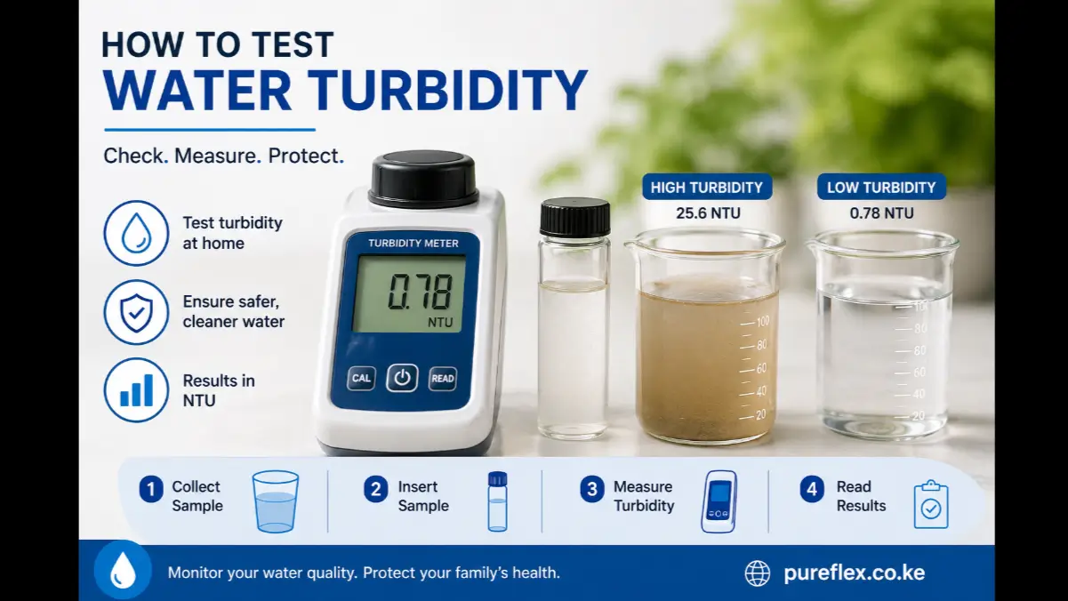 How to test water turbidity using a digital turbidity meter and compare high and low NTU water readings
