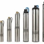 Submersible water pumps in Kenya arranged from smallest to largest for borehole, domestic and water pumping applications