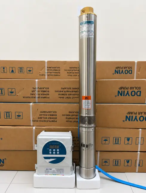 Doyin 4SPS7 solar hybrid AC/DC submersible pump with controller for deep borehole water pumping in Kenya