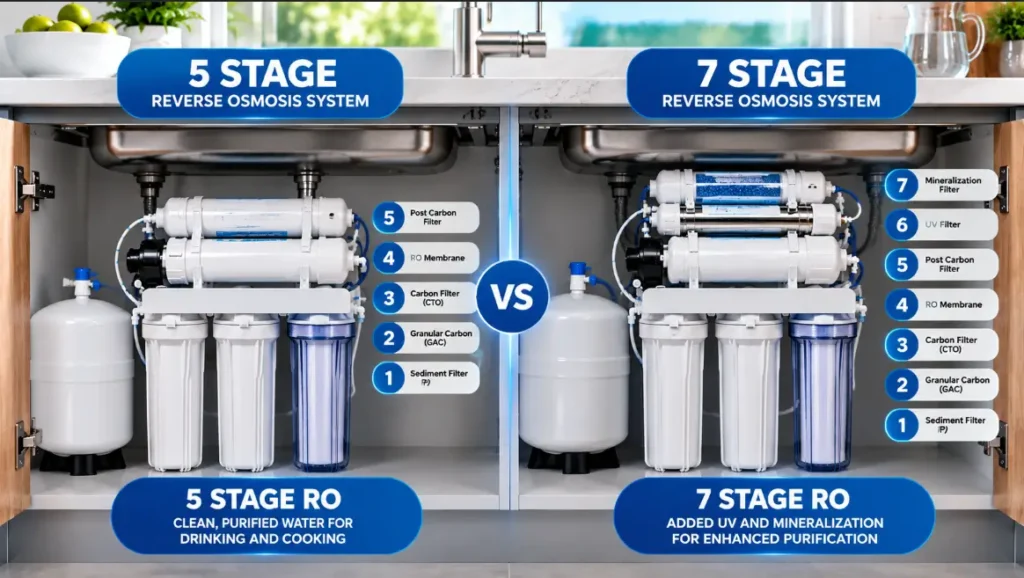 5 stage vs 7 stage reverse osmosis water purifier comparison for homes in Kenya