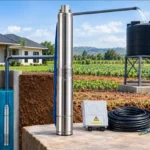 AC submersible pump for borehole water supply in Kenya with pump motor, control box and storage tank