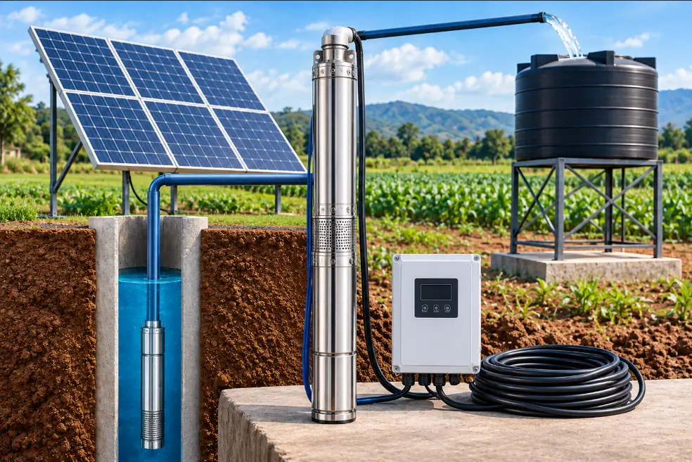 DC submersible pump for solar borehole water supply and irrigation in Kenya