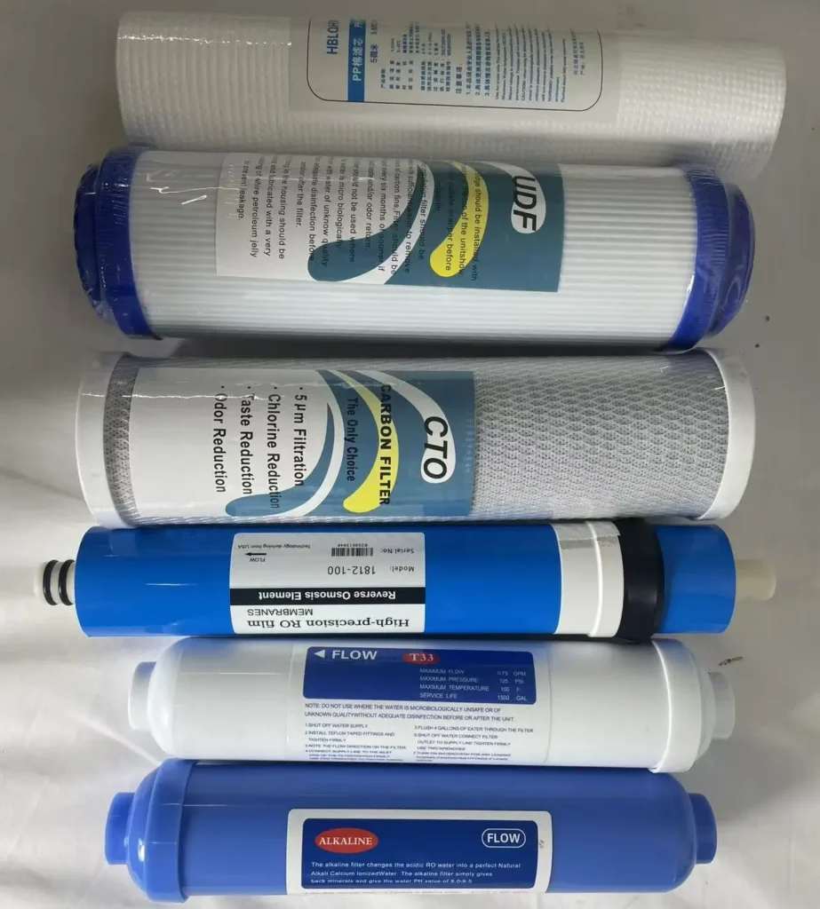 Water filter Kenya replacement set with PP sediment, UDF, CTO carbon, RO membrane, T33 and alkaline filters