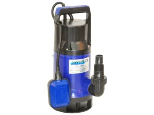 Dayliff DDW 750V 1HP submersible vortex drainage pump with float switch and blue housing.