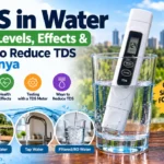 TDS in water in Kenya showing TDS levels, water testing with a digital TDS meter, health effects, and ways to reduce dissolved solids in drinking water