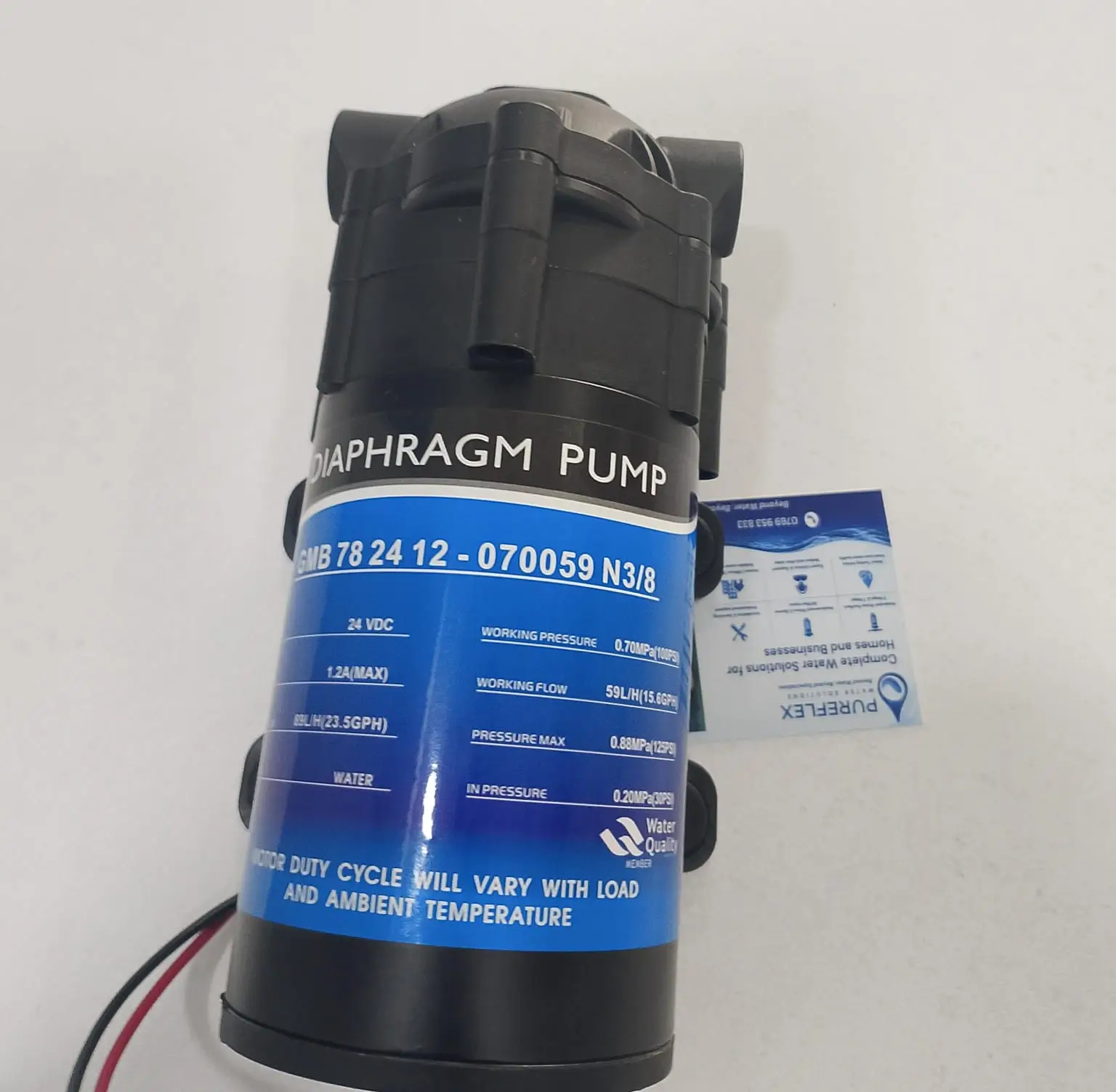 24V DC diaphragm pump for reverse osmosis water purifiers, 59 L/h flow rate, replacement RO booster pump in Kenya.