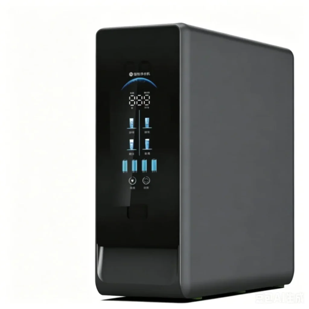 Black smart domestic water purifier with digital display and water dispensing panel for modern homes in Kenya.