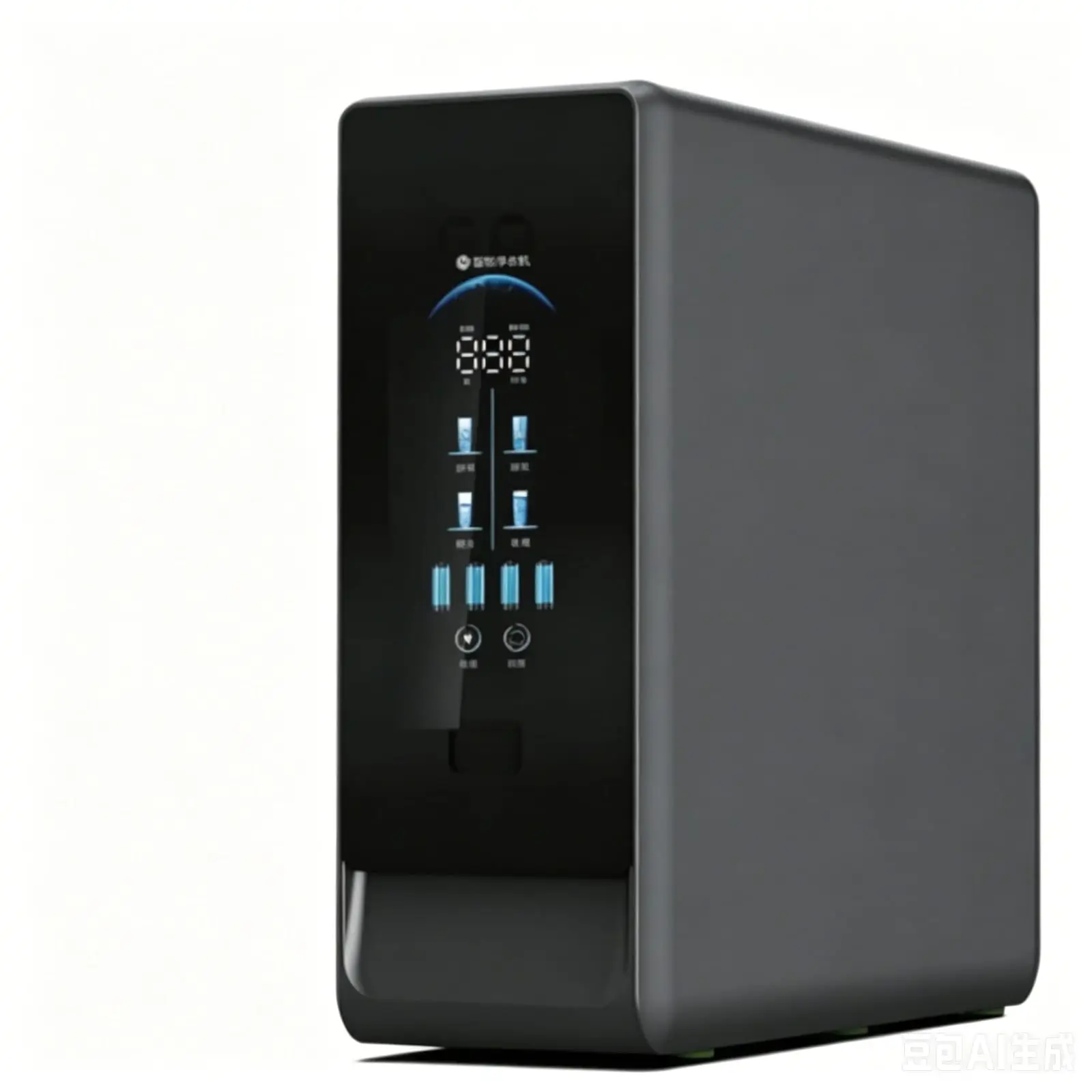 Black smart domestic water purifier with digital display and water dispensing panel for modern homes in Kenya.