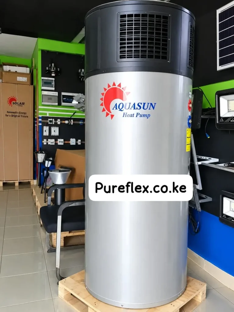 Aquasun heat pump water heater for energy-efficient hot water supply in Kenya, available from Pureflex.co.ke