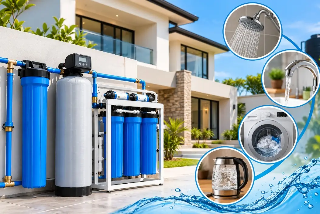 Whole house water filter system for a Kenyan home with RO, water softening and filtration for showers, taps and household water.